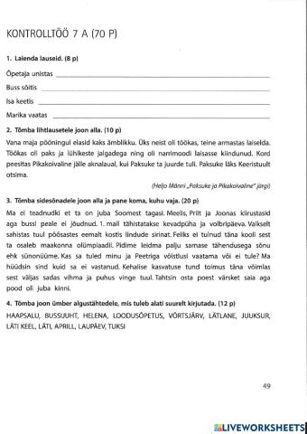 Kontrolltöö 7 A