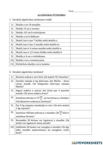 Algebriskas izteiksmes