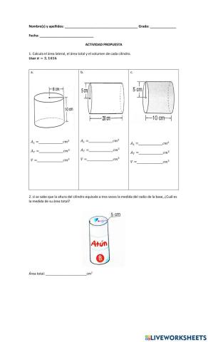 Área y volumen del cilindro