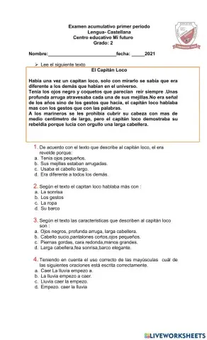 Examen acumulativo lengua castellana 1p
