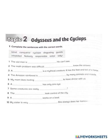 Odysseus and the Cyclops: Key Words