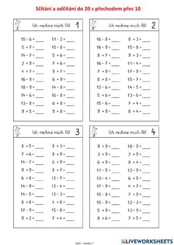 Sčítání a odčítání do 20 s přechodem přes 10