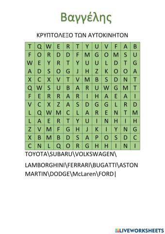 Το κρυπτόλεξο των αυτοκινήτων