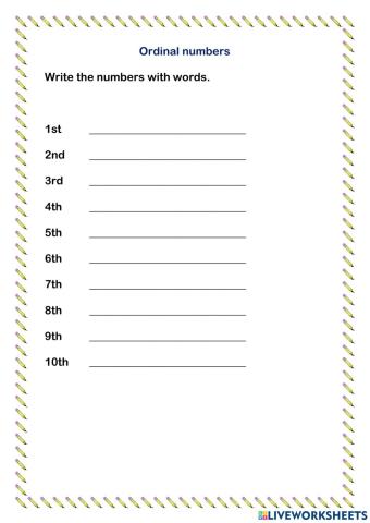 Ordinal numbers 1-10