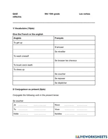 Français : Verbes réfléchis