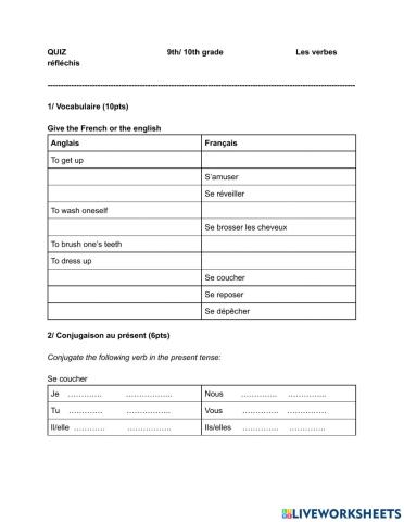 Français : Verbes réfléchis