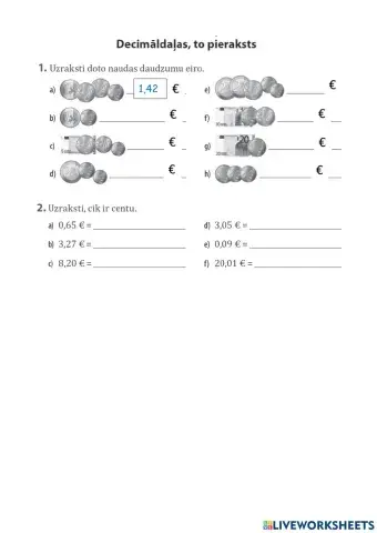 Decimāldaļas, to pieraksts