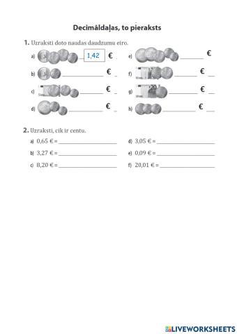 Decimāldaļas, to pieraksts