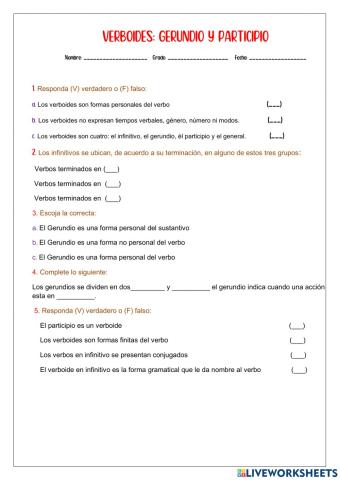 Verboides: Gerundio y Participio