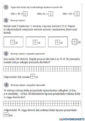Dodawanie i odejmowanie w zakresie 100