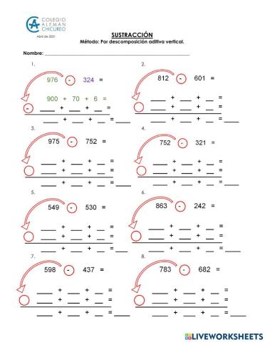 Sustracción por descomposición aditiva vertical