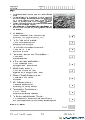 Hungarian Matura exam tasks: 2020