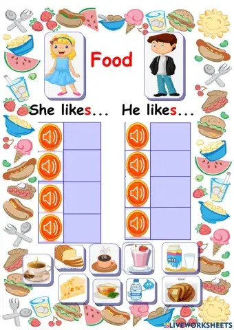 Food and drinks.She likes... He likes