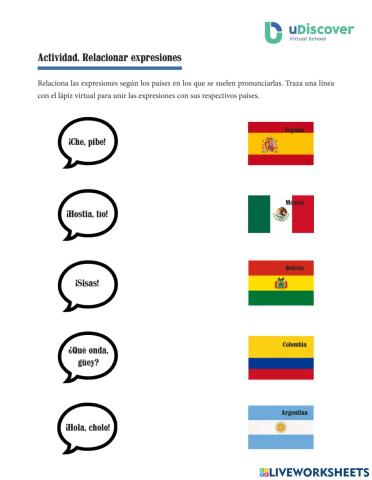 Relacionar expresiones según países