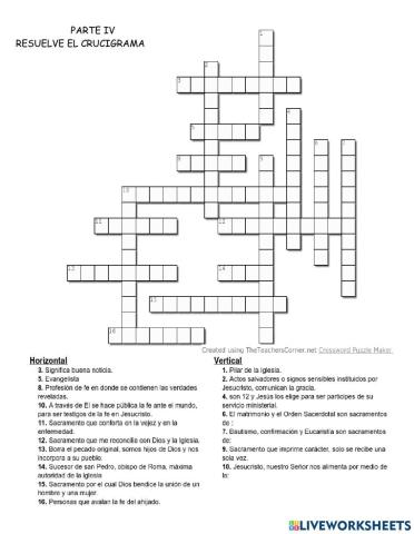 Crucigrama sagramentos parte iv