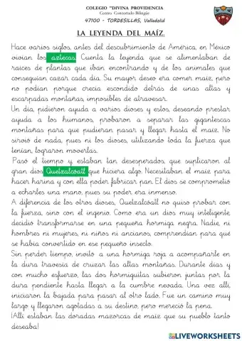 Comprensión Lectora 3º EP 15.- VERBOS, HETERÓNIMOS LEYENDA