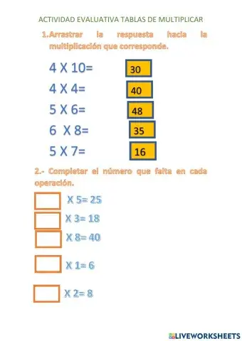 Ejercicios tablas de multiplicar 4 5 6