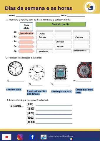 Dias da semana e as horas