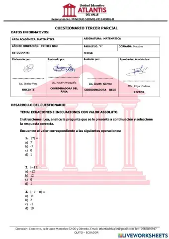Cuestionario Matemática 3er parcial