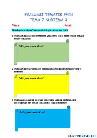 Evaluasi Tema 7 Subtema 3: PPKn Kelas 3