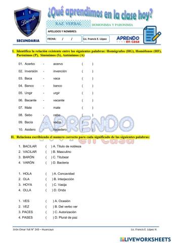 Prac. homonimia y paronimia