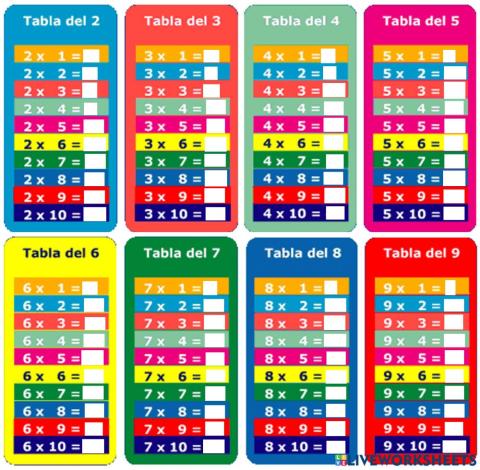 Tablas del 2 al 9