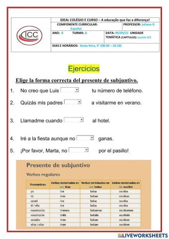 Presente de subjuntivo