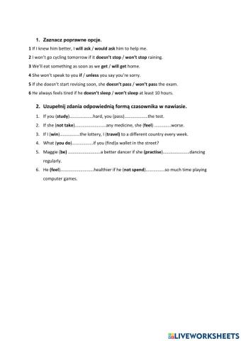 Klasa 8 unit 9 conditionals 0,1,2