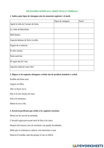Sintagmes nominals, adjectivals i verbals
