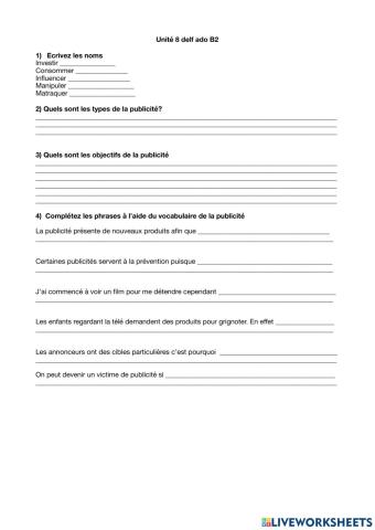 La publicité delf ado B2