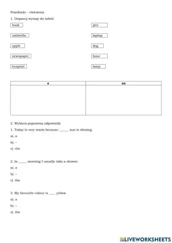 przedimki - ćwiczenia