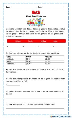 Mixed Math Word Problems