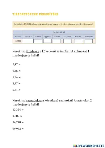 Tizedestörtek kerekítése