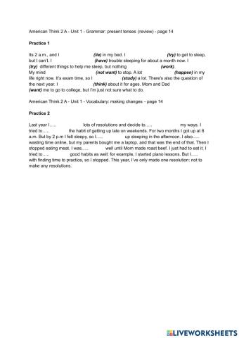 American Think 2 A - Unit 1 - Grammar: present tenses (review) - page 14