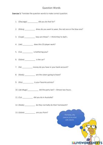 Exercise 3 Question Words