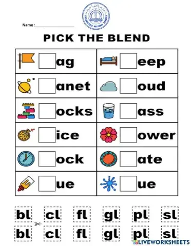 Digraphs cl,fl,pl,bl,gl,sl worksheet