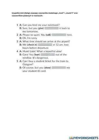 Czasowniki modalne must i mustn't