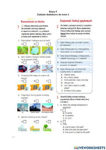 Klasa 5 zadanie dodatkowe do testu 4