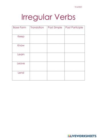 Irregular verbs
