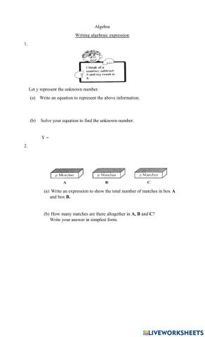 Writing algebraic expression