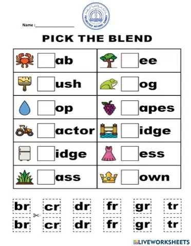 Digraphs cr, dr, fr, br, tr,  worksheet