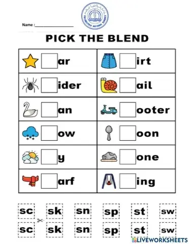 Digraphs sp,st,sw,sn,sc,sk  worksheet