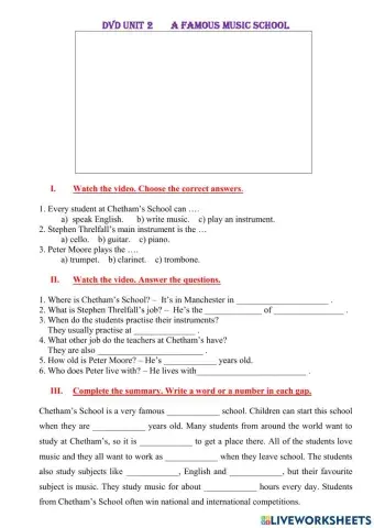 Unit 2 DVD - A famous music school