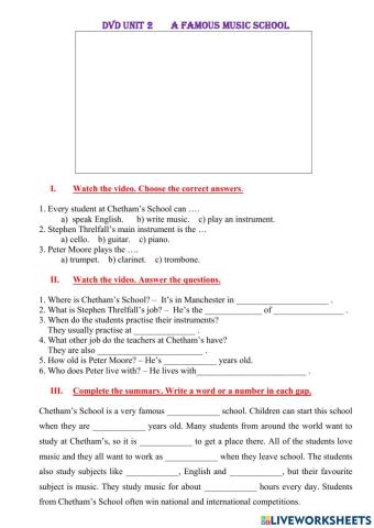 Unit 2 DVD - A famous music school