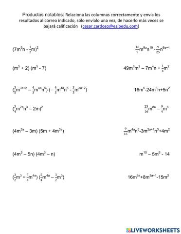 Productos notables semana 29 A