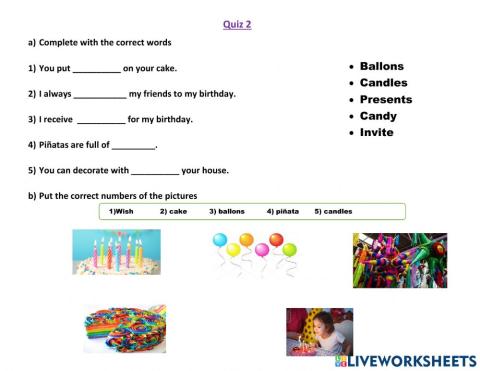 Celebrations vocabulary