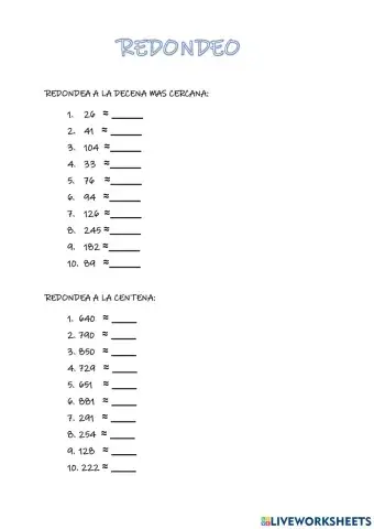 Redondeo a la decena y centena