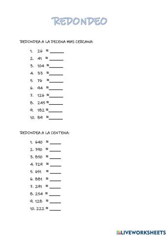 Redondeo a la decena y centena
