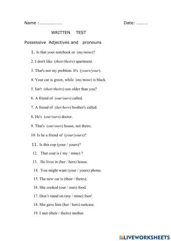 Possessive  pronouns and adjectives