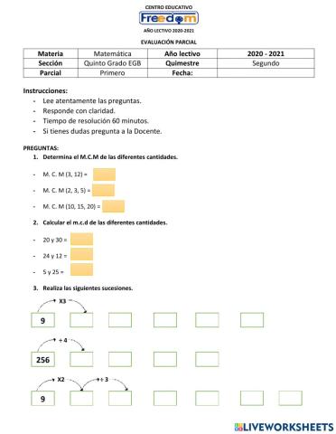 Evaluación de matemática